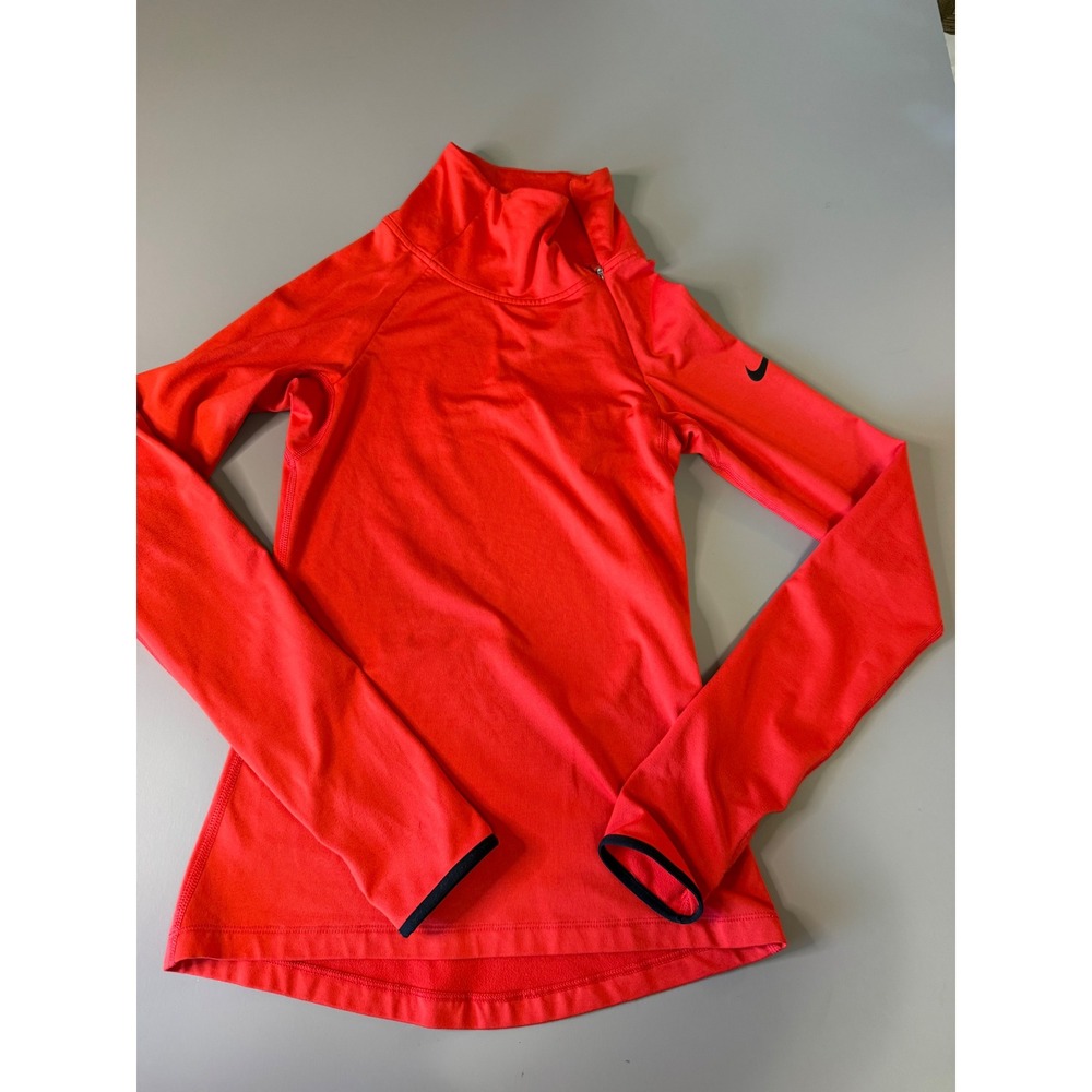 Nike Pro Dri-FIT Womens XS Red Long Sleeve Mock Neck Side Zip Base Layer Top